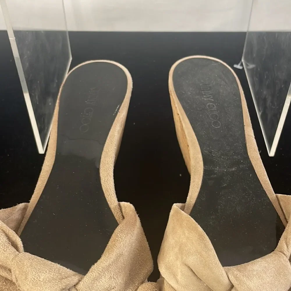 Jimmy Choo Tan Suede Cork Bottom Platforms